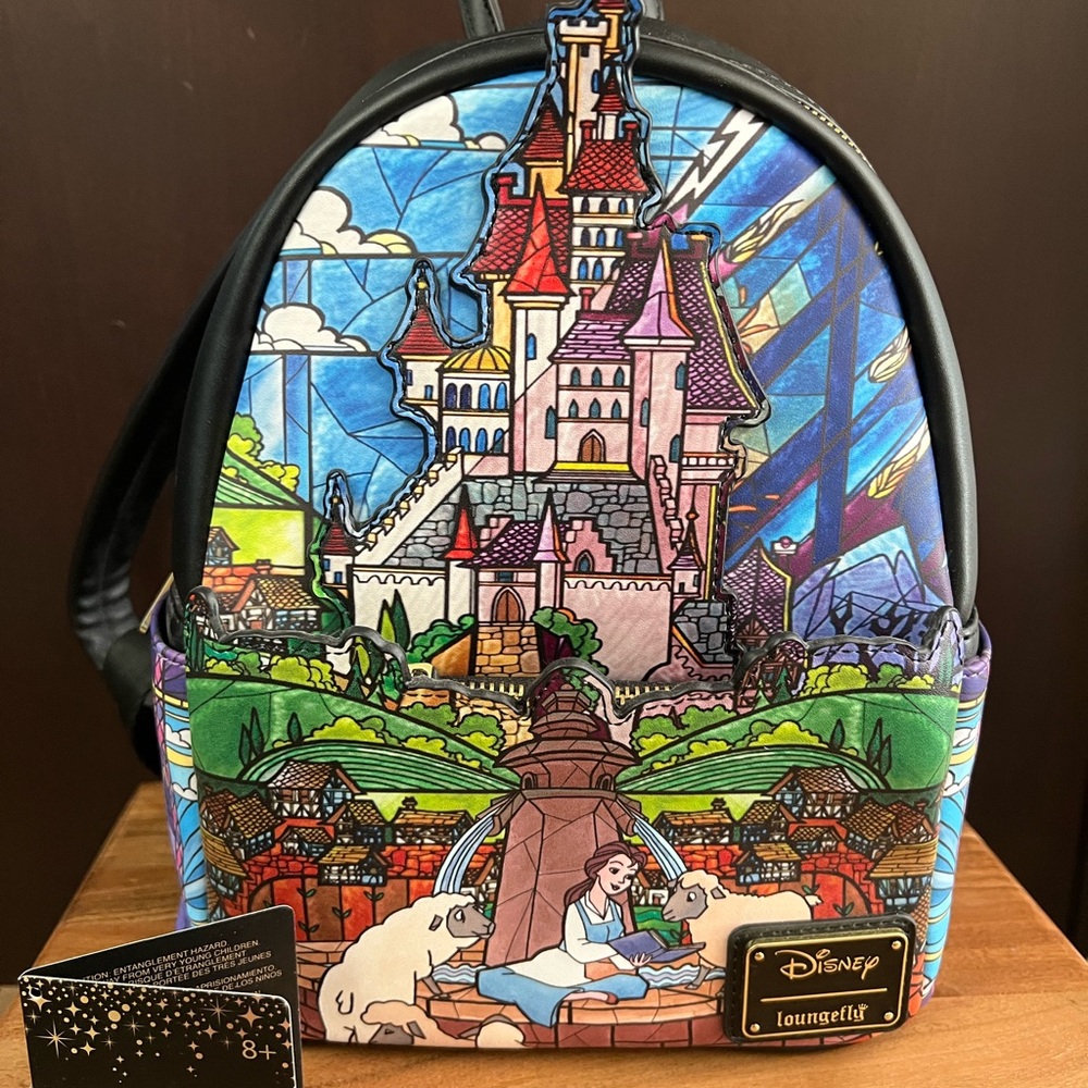 Disney Loungefly Beauty and the Beast Stained Glass Castle Mini Backpack
